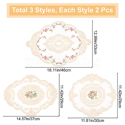 6Pcs 3 Style Polyester Embroidery Table Mats AJEW-GF0004-86-1