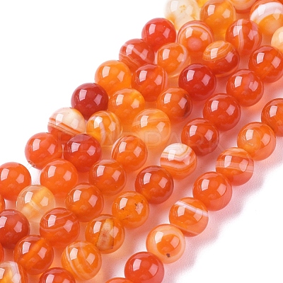 Natural Striped Agate/Banded Agate Beads Strands G-G582-8mm-62-1