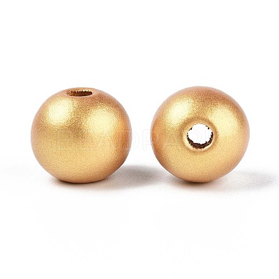 Spray Painted Round Natural Schima Wood Beads WOOD-A018-14mm-01-1