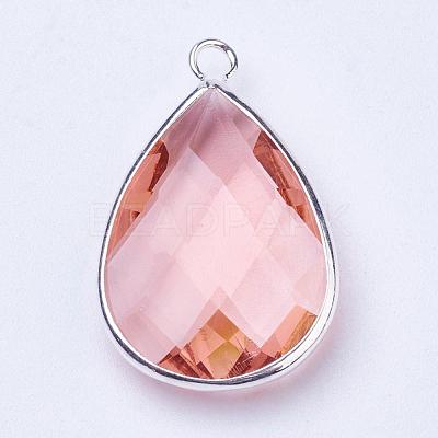 Silver Color Plated Brass Glass Teardrop Pendants GLAA-M006-A-16S-1