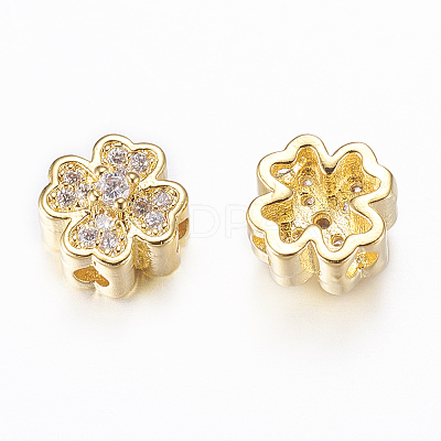 Rack Plating Brass Micro Pave Cubic Zirconia Beads ZIRC-A006-04G-02-1