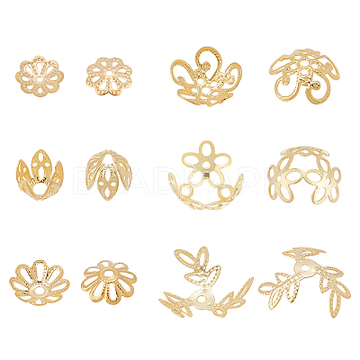 60Pcs 6 Style Brass Bead Caps KK-BC0010-44-1