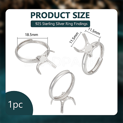 1Pc Adjustable Rhodium Plated 925 Sterling Silver Ring Findings STER-BC0002-38P-1