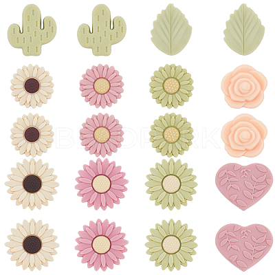 20Pcs 10 Styles Silicone Focal Beads SIL-PA0001-17-1