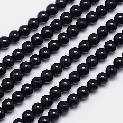 Natural Black Tourmaline Round Bead Strands G-I160-01-4mm-1