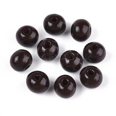 Spray Painted Round Natural Schima Wood Beads WOOD-A018-8mm-12-1