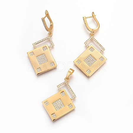 Brass Micro Pave Cubic Zirconia Jewelry Sets SJEW-F189-07G-1
