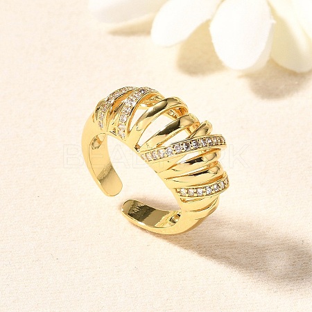 Brass Micro Pave Clear Cubic Zirconia Cuff Rings for Women RJEW-Q008-04G-1