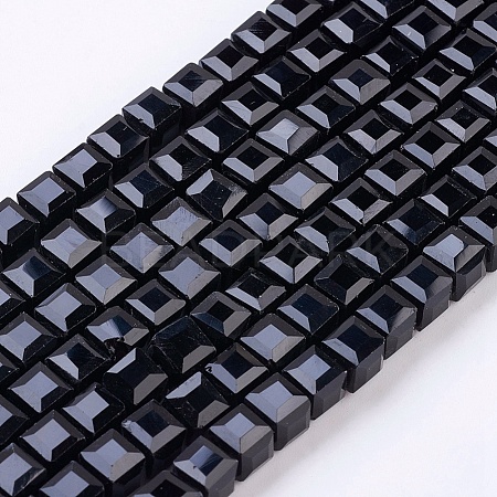 Faceted Black Glass Cube Bead Strands X-GLAA-R041-6x6mm-20-1