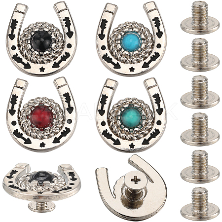 CRASPIRE 8 Sets 4 Colors Zinc Alloy & Resin Coin Screw Rivet FIND-CP0001-89-1