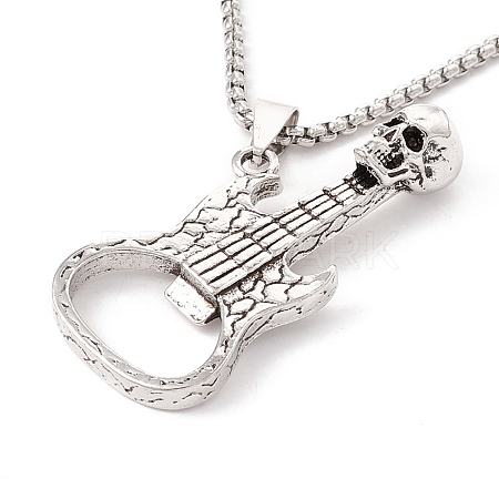 Alloy Skull Guitar Pendant Necklace with 201 Stainless Steel Box Chains NJEW-E016-08AS-1