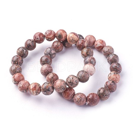 Natural Leopard Skin Jasper Beads Stretch Bracelets BJEW-F380-01-B12-1
