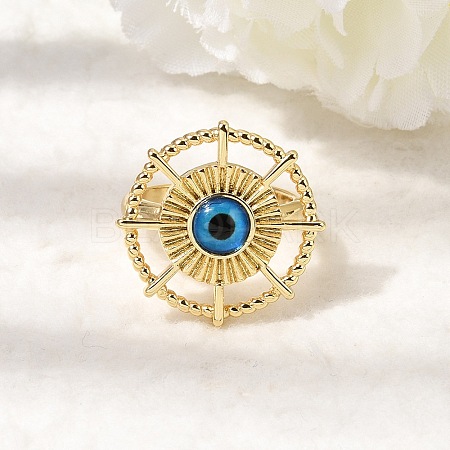 Brass Resin Cuff Open Rings for Women RJEW-K264-13G-1