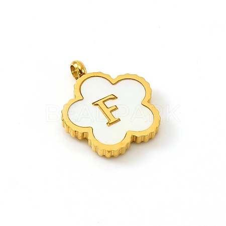 Golden Tone Stainless Steel Pave White Shell Letter Flower Charms PW-WGC5230-06-1