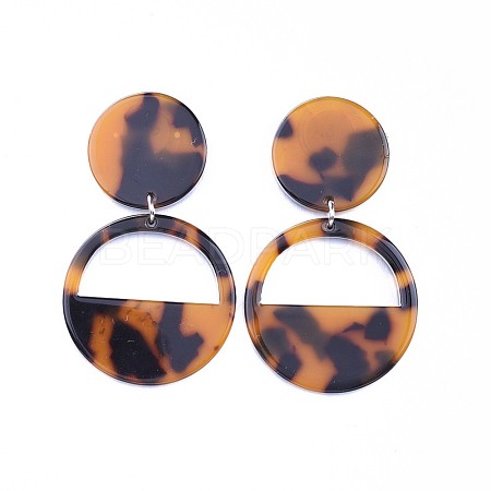 Flat Round Cellulose Acetate(Resin) Dangle Stud Earrings EJEW-JE03096-04-1