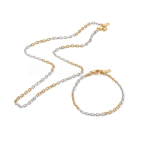 Two Tone 304 Stainless Steel Cable Chain Bracelet & Necklace Sets SJEW-JS01210-1