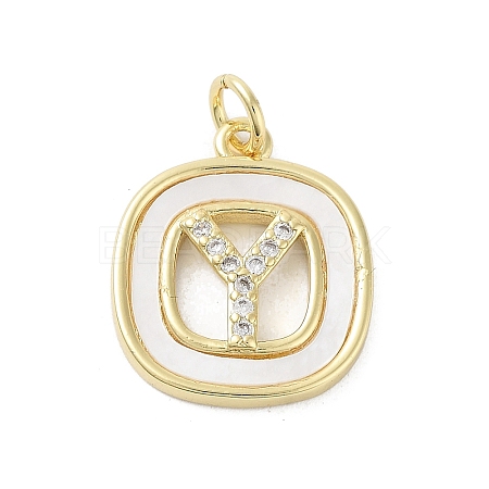 Rack Plating Brass Micro Pave Clear Cubic Zirconia Pendants KK-E102-33G-Y-1