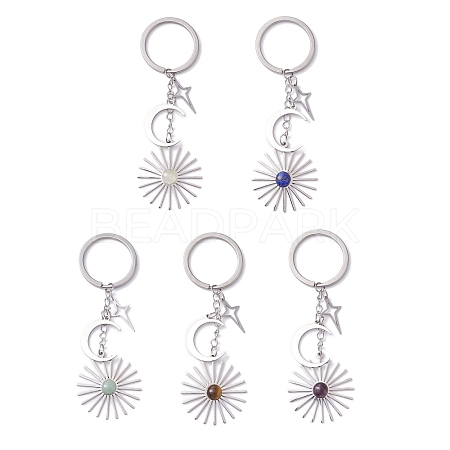 Stainless Steel with Natural Gemstone Pendants Keychain KEYC-JKC00776-M-1