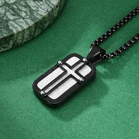 304 Stainless Steel Dog Tag Cross Pendant Necklaces for Men WG6920A-02-1
