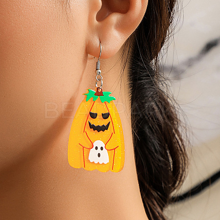 Halloween Cartoon Acrylic Pumpkin Dangle Earrings for Women QK1762-6-1