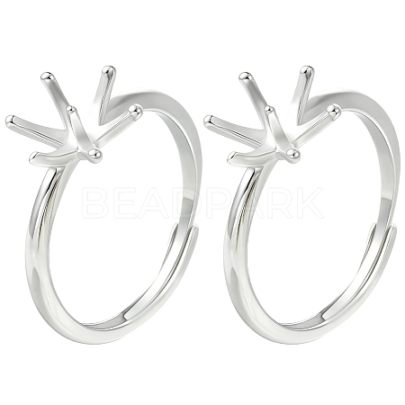 2Pcs Adjustable Rhodium Plated 925 Sterling Silver Finger Rings Components STER-BBC0008-60-1