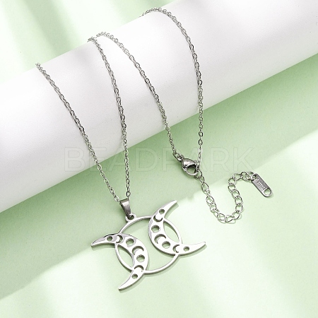 304 Stainless Steel Triple Moon Pendant Cable Chain Necklaces for Men Women NJEW-K308-01D-P-1