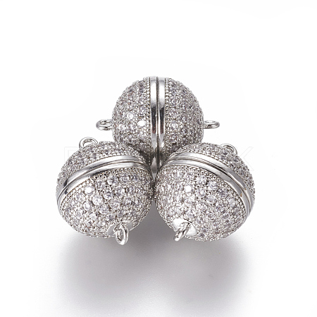 Brass Micro Pave Cubic Zirconia Magnetic Clasps with Loops ZIRC-L082-E-01-P-1