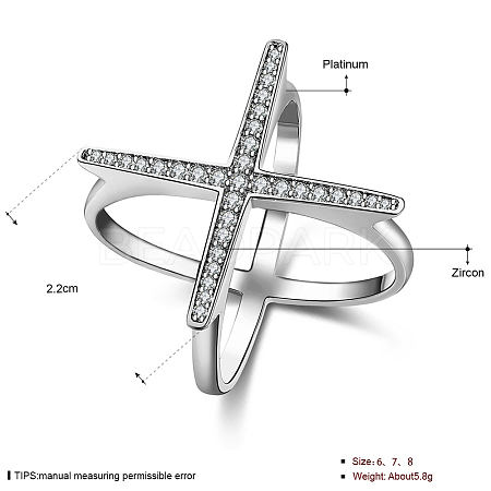 Brass Micro Pave Cubic Zirconia Criss Cross rings RJEW-BB39449-P-9-1