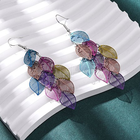 430 Stainless Steel Leaf Dangle Earrings EJEW-A137-08P-05-1