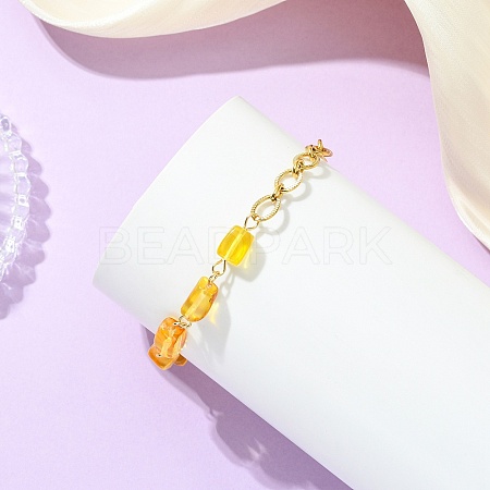 Natural Amber Rectangle Beads Link Bracelets BJEW-JB13668-1
