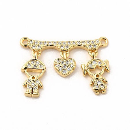 Rack Plating Brass Micro Pave Clear Cubic Zirconia Heart Connector Charms KK-G456-01G-01-1
