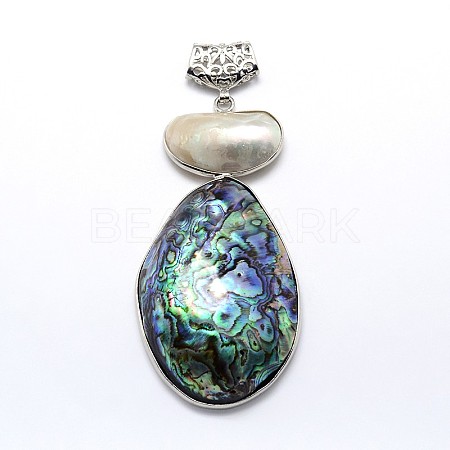 Brass Paua Shell Oval Big Pendants SSHEL-F0006-52-01-1