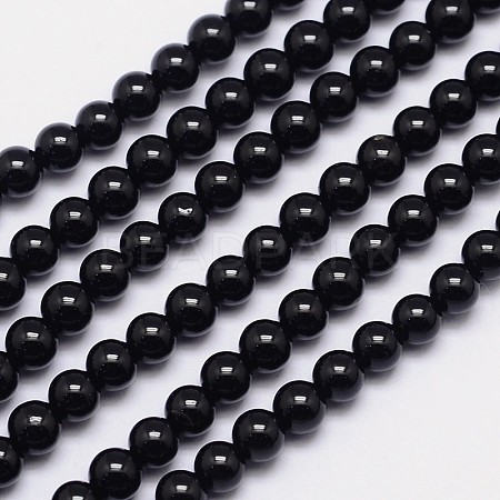 Natural Black Tourmaline Round Bead Strands G-I160-01-4mm-1